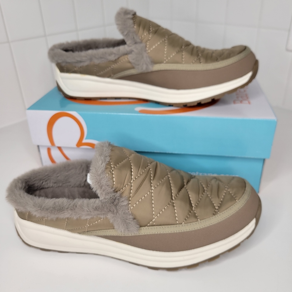 Baretraps Gemma Clogs Women's 8.5 Taupe / Dark Beige, Slip-on with Faux Fur, NEW